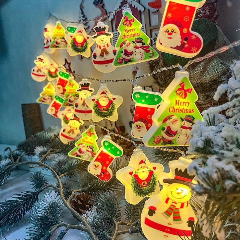 Lichterkette 2 Meter mit 10 Weihnachtssocken - Batteriebetrieben -