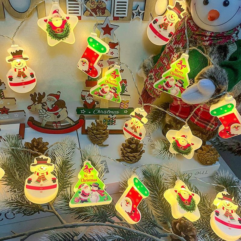 Lichterkette 2 Meter mit 10 Weihnachtssocken - Batteriebetrieben -