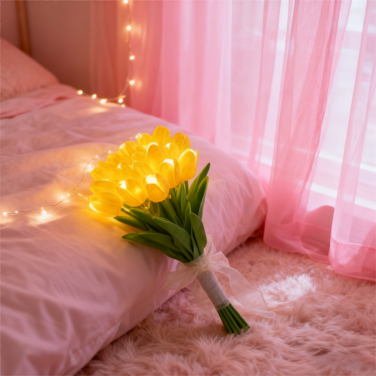 LED-Tulpenstrauß – 10 weiße Tulpen mit warmweißem Stimmungslicht