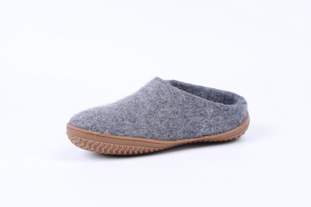 Wollpantoffel (100% reine Wolle) - Model Denim mit Gummisohle
