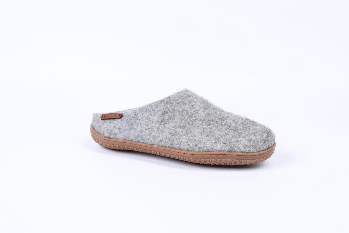 Wollpantoffel (100% reine Wolle) - Model Grau mit Gummisohle