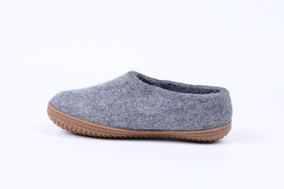 Wollhausschuhe (100% reine Wolle) - Modell Denim mit Gummisohle
