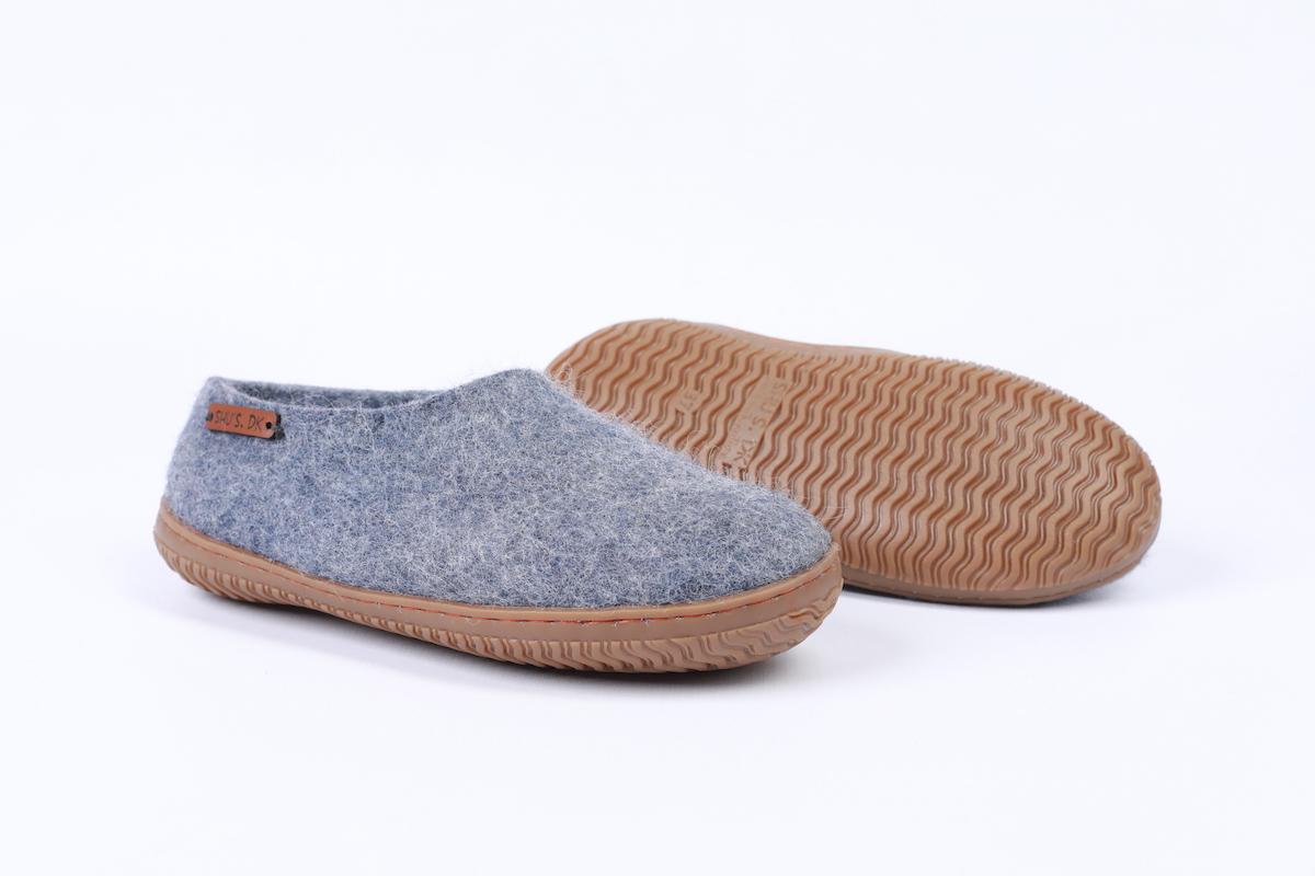 Wollhausschuhe (100% reine Wolle) - Modell Denim mit Gummisohle