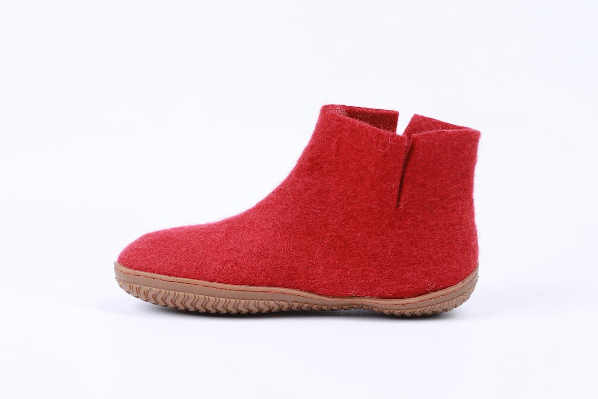 Wollstiefel (100% reine Wolle) - Modell Rot mit Gummisohle
