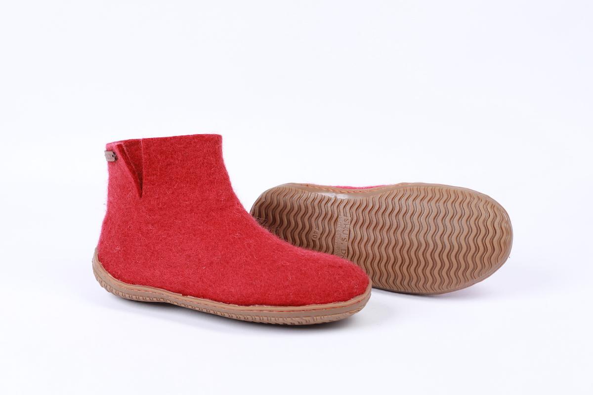 Wollstiefel (100% reine Wolle) - Modell Rot mit Gummisohle
