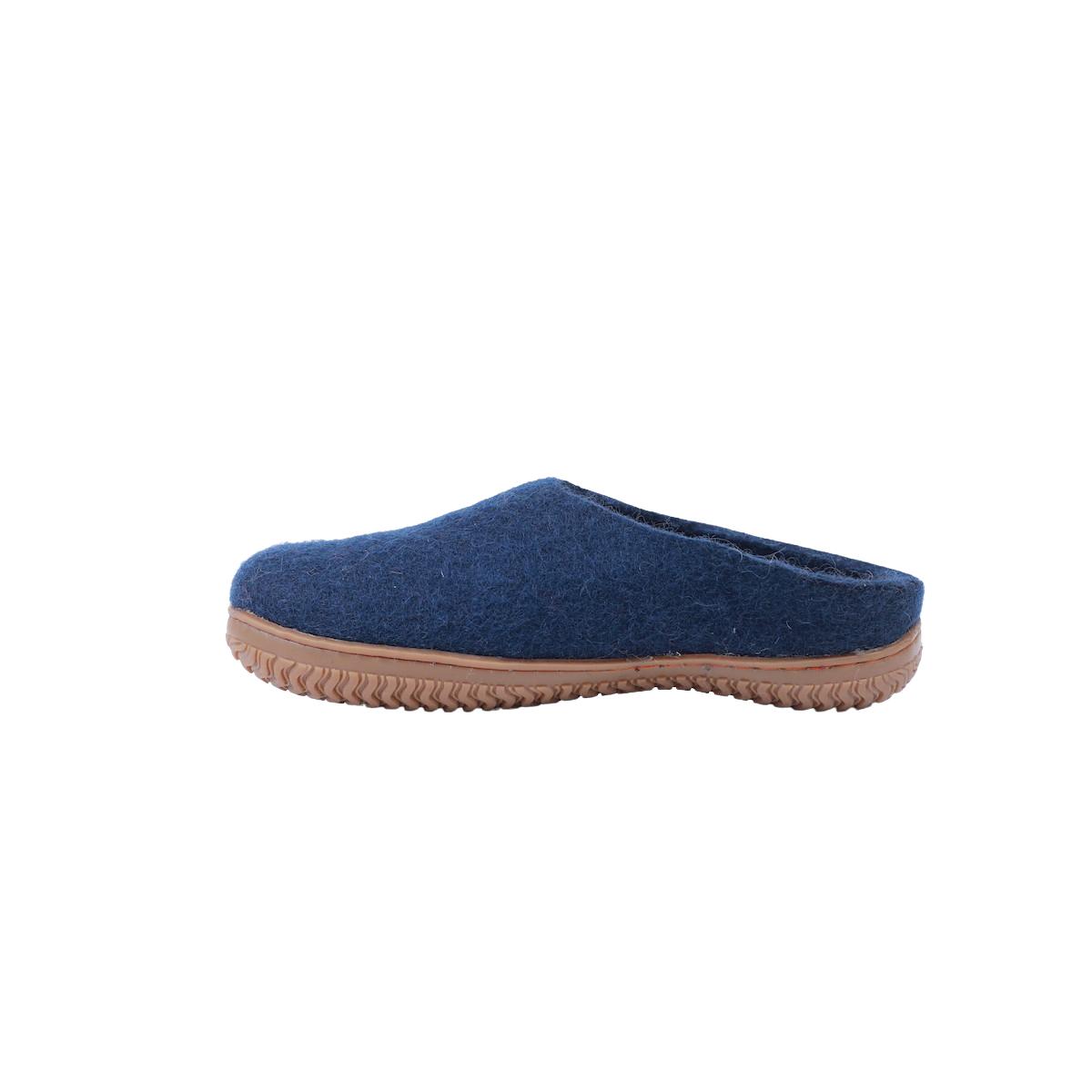Wollpantoffel (100% reine Wolle) - Model Blau mit Gummisohle
