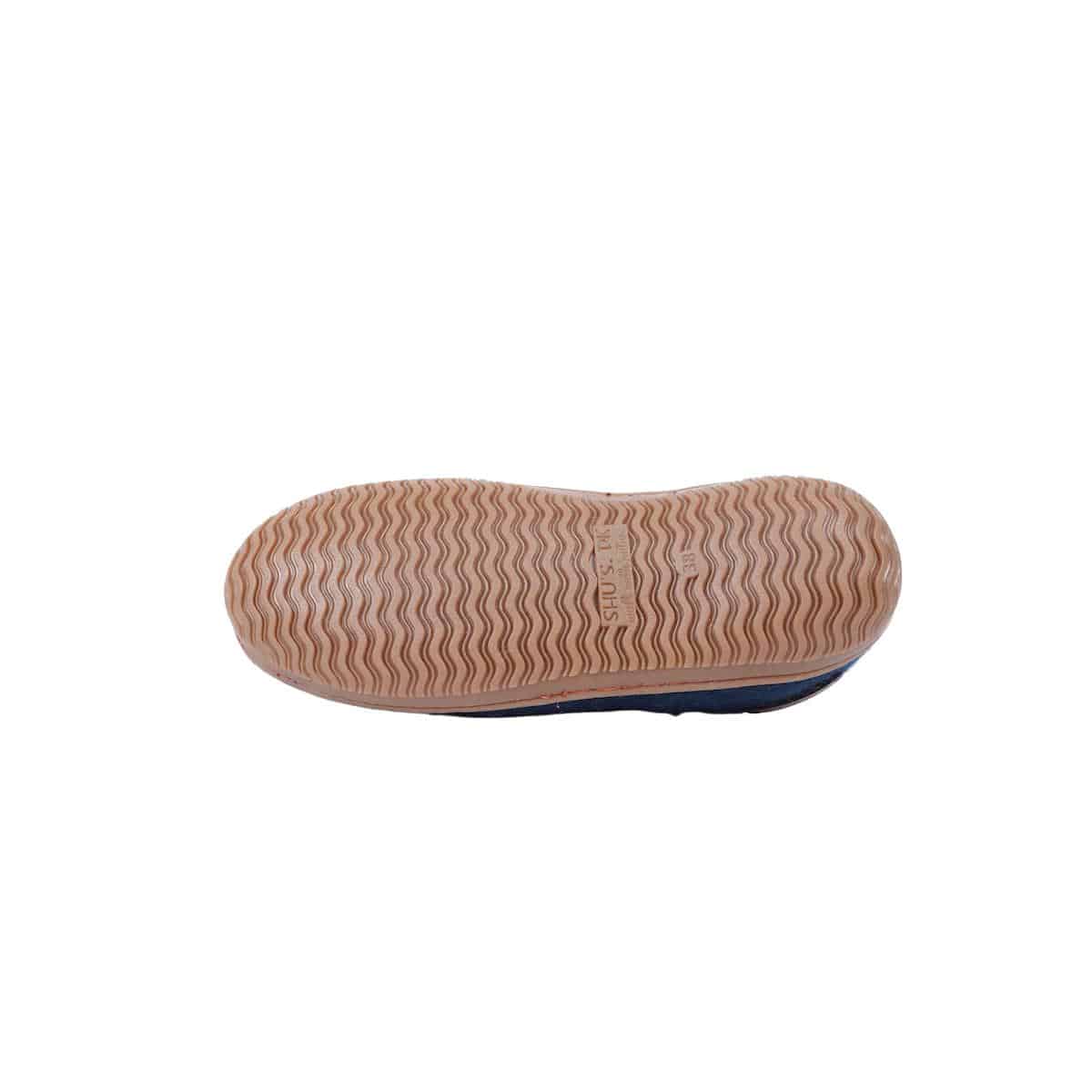 Wollpantoffel (100% reine Wolle) - Model Blau mit Gummisohle