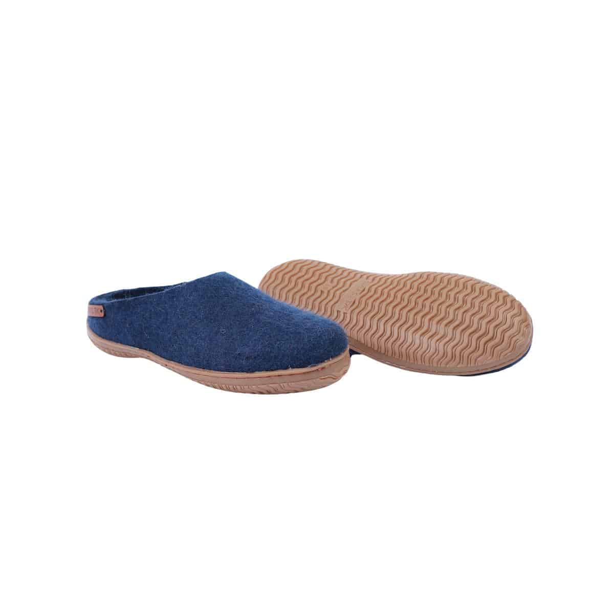 Wollpantoffel (100% reine Wolle) - Model Blau mit Gummisohle