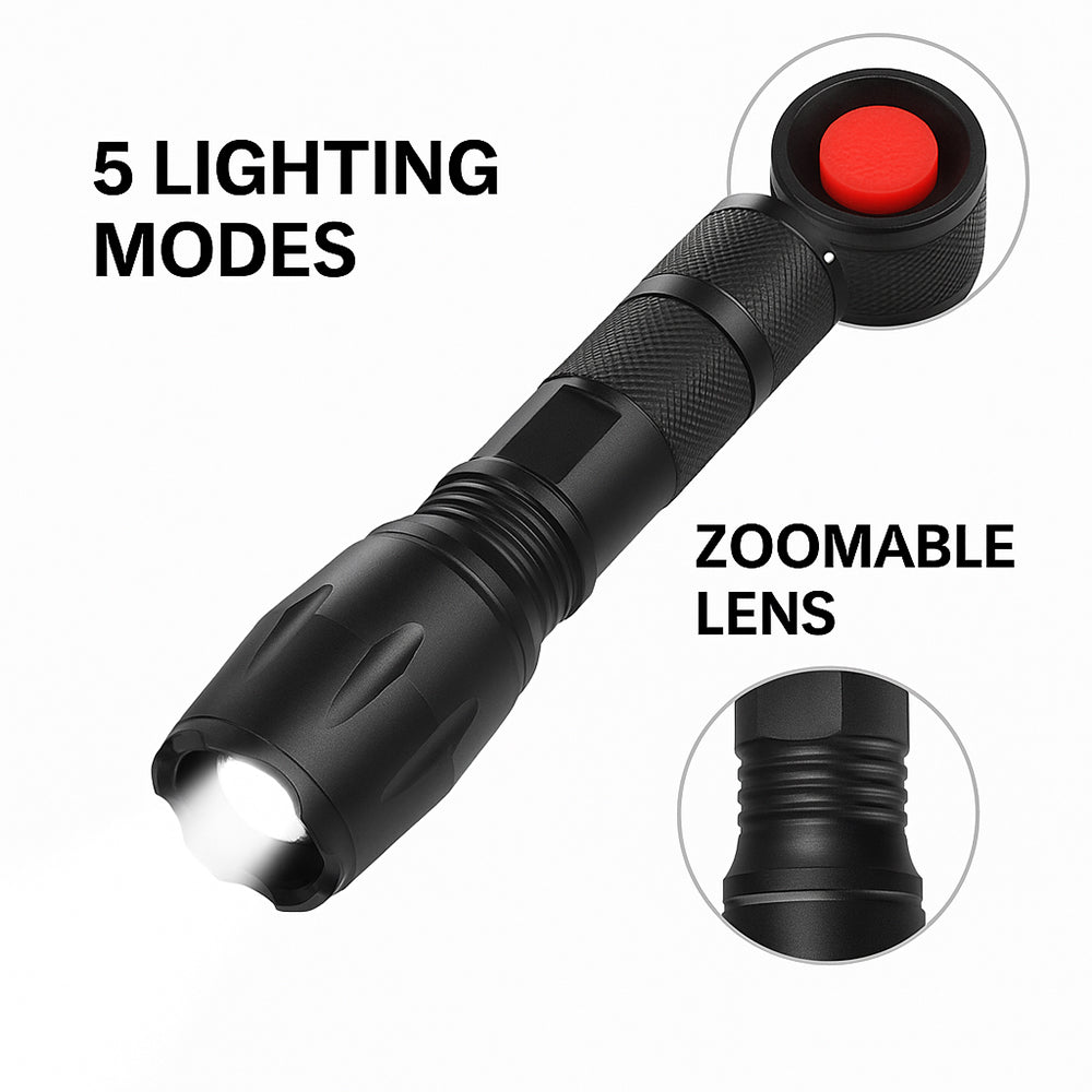 Taclight LED Zoom-Taschenlampe (wasserdicht und stoßfest) m/5 Funktionen