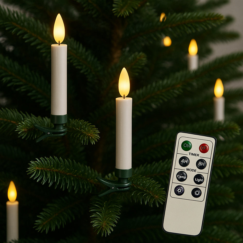 Drahtlose LED-Christbaumkerzen mit Fernbedienung – 10, 20 oder 30 Stück.