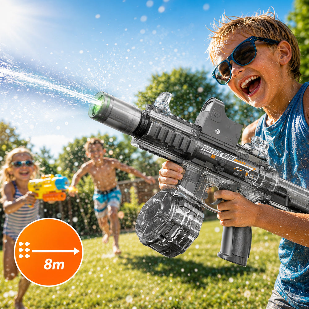 Elektrische Wasserpistole M??? – Modell Grau mit Licht und kraftvollem Wasserstrahl