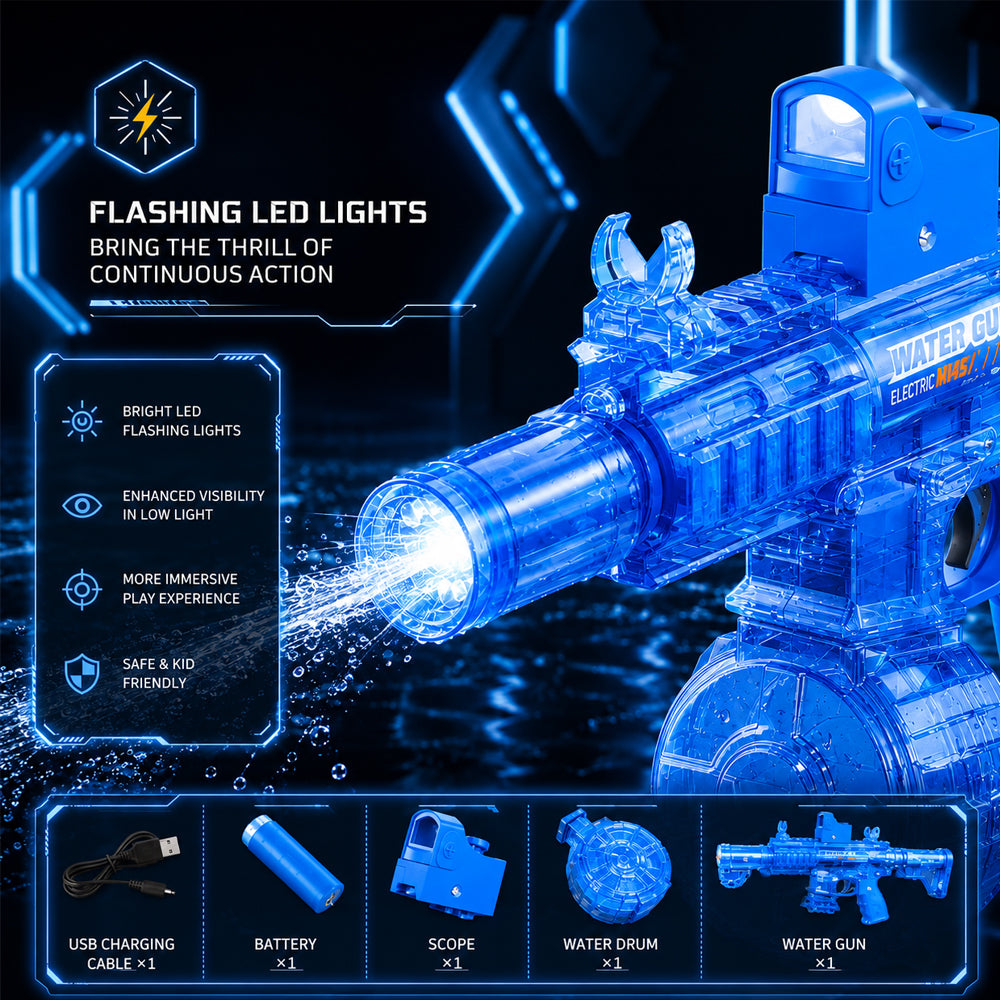 Elektrische Wasserpistole M146 – Modell Blau mit Licht und kraftvollem Strahl