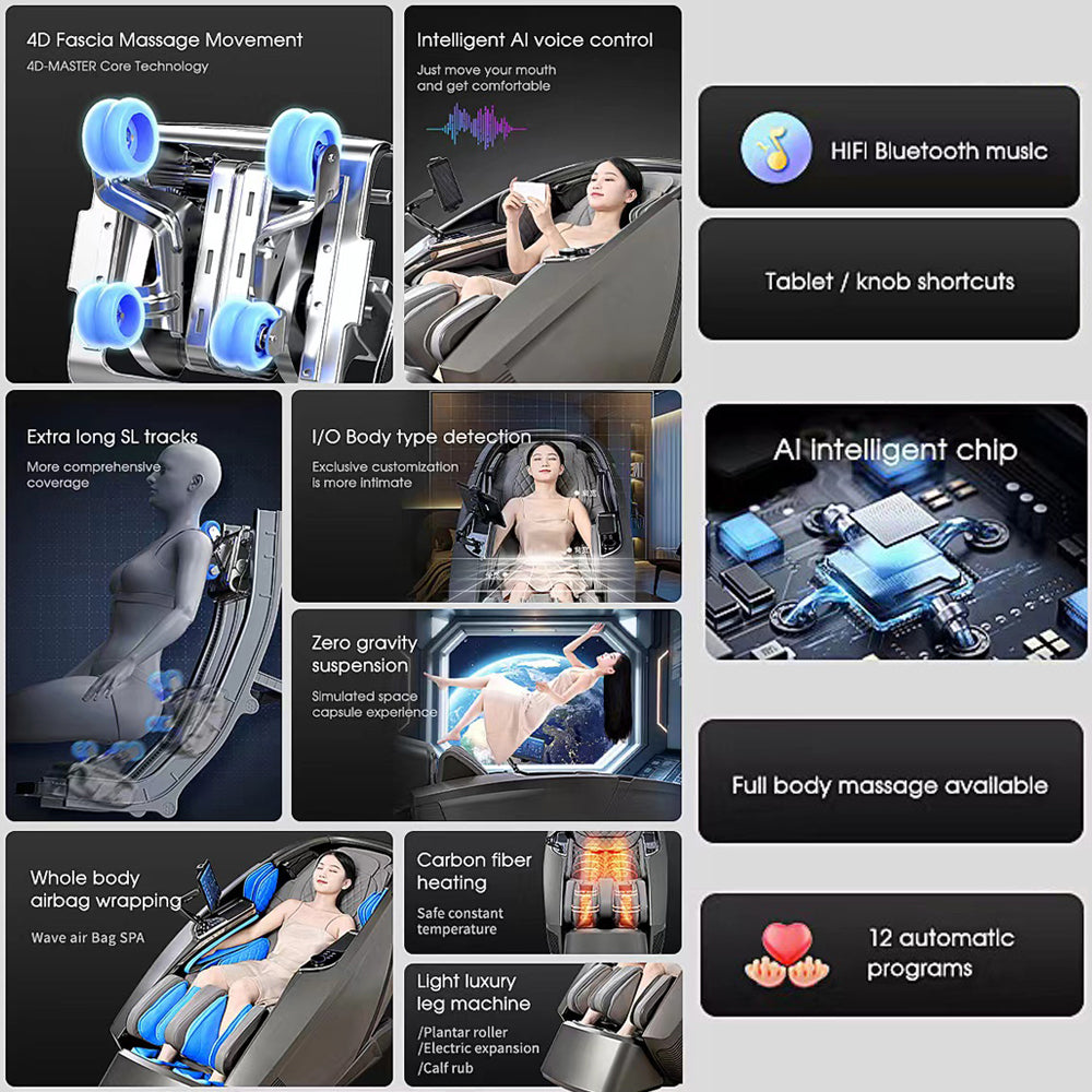 Massagesessel 4D, Lux Pro Edition mit SL-Technologie, KI-Steuerung und Wärme – Modell 988F6