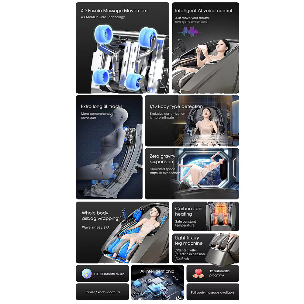 Massagesessel 4D Lux Pro Edition mit SL-Schiene, KI-Steuerung und Wärme