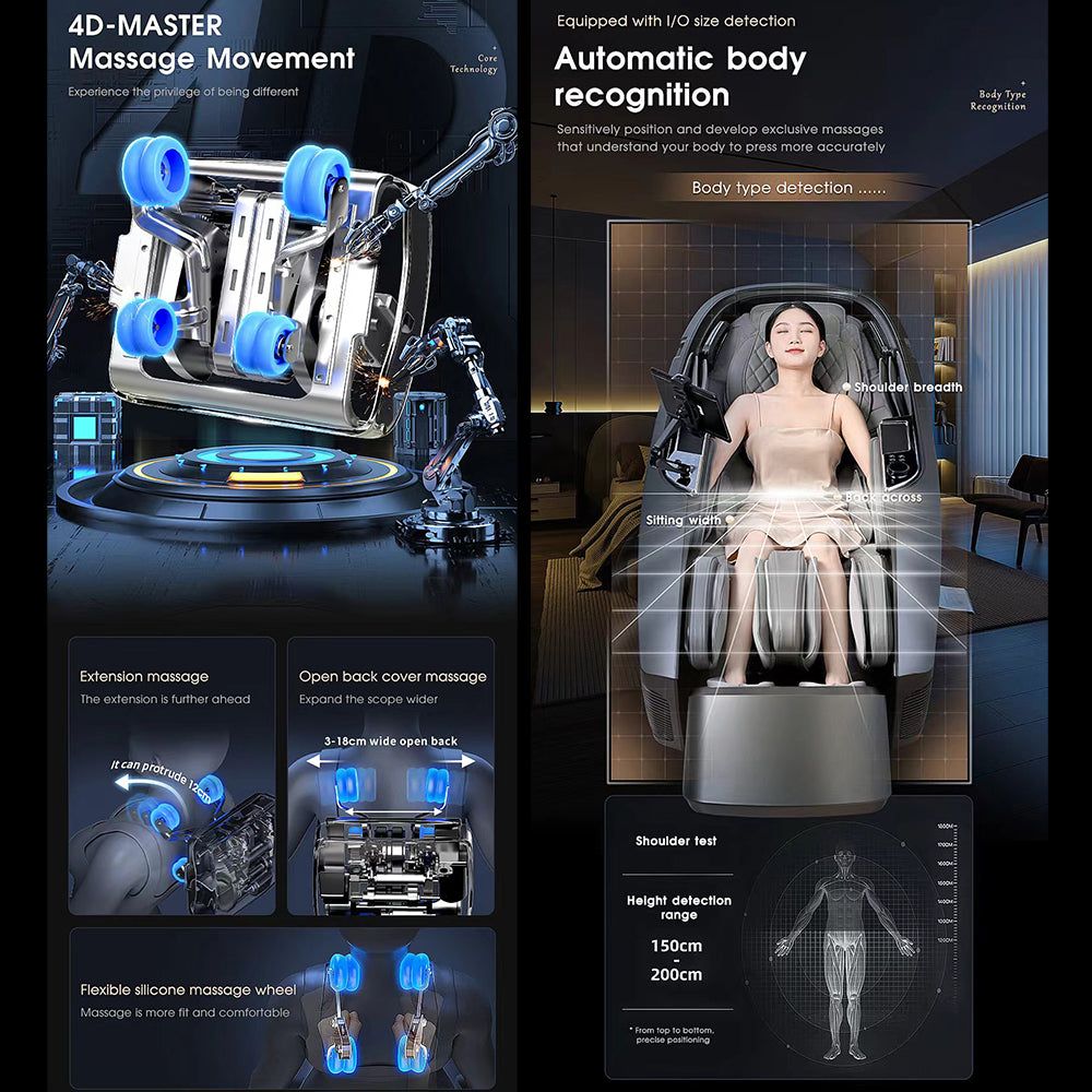 Massagesessel 4D Lux Pro Edition mit SL-Schiene, KI-Steuerung und Wärme