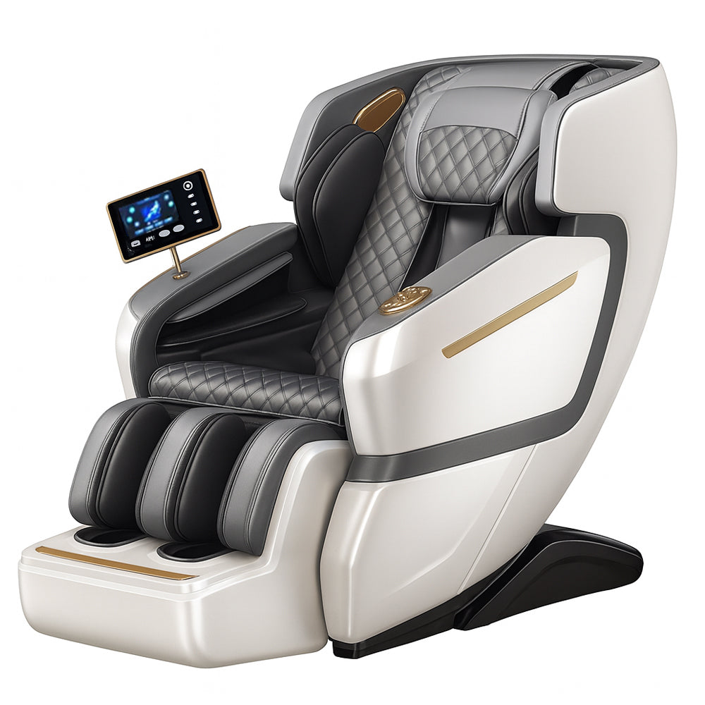 Massagesessel 4D Luxus Pro+ mit SL-Technologie, Wärmetherapie, Sprachsteuerung & Touchscreen - Modell M5 weiß