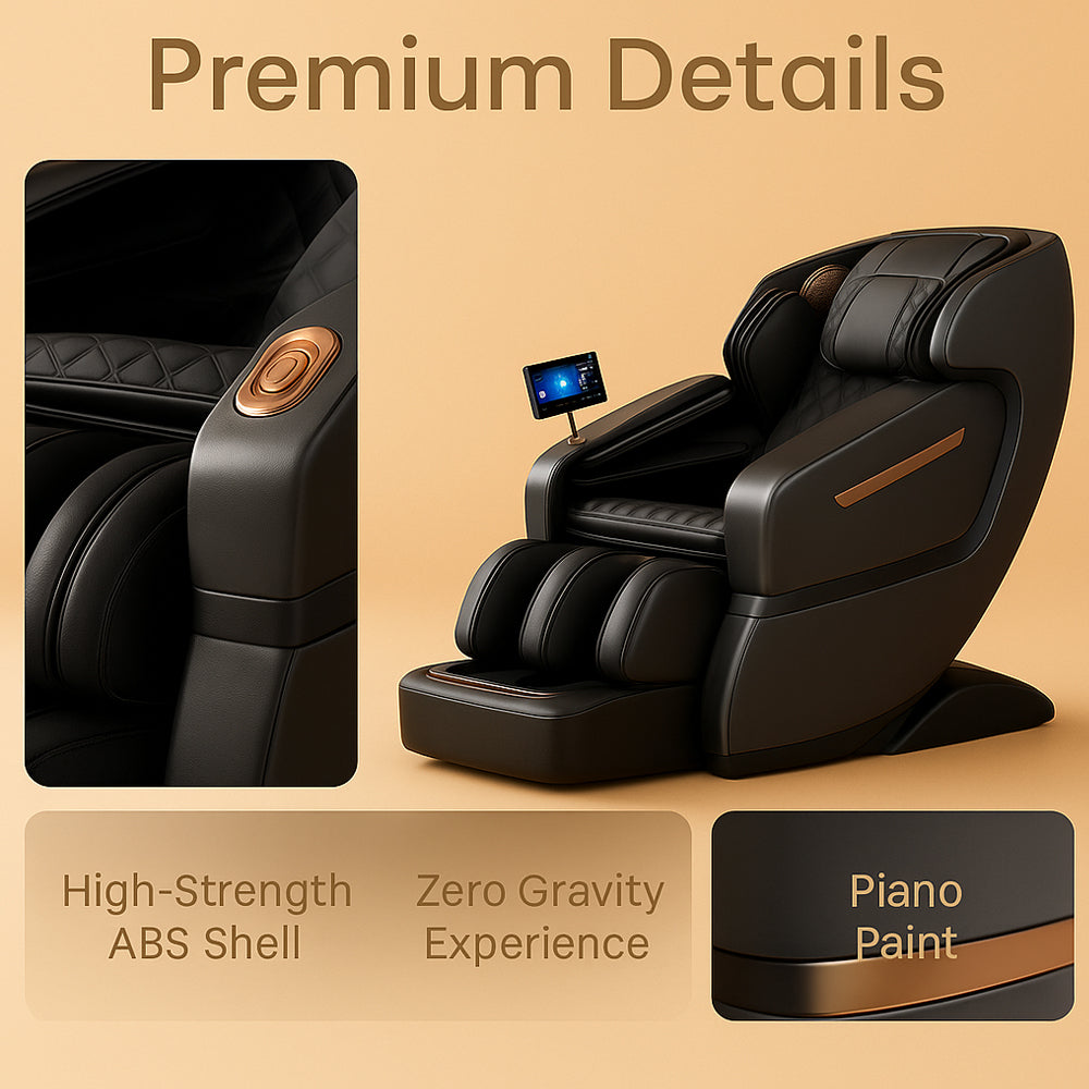 Massagesessel 4D Luxus Pro+ mit SL-Technologie, Wärmetherapie, Sprachsteuerung & Touchscreen – Modell M5 grau