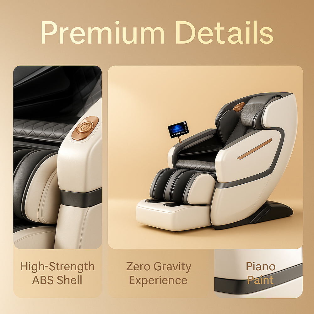 Massagesessel 4D Luxus Pro+ mit SL-Technologie, Wärmetherapie, Sprachsteuerung & Touchscreen - Modell M5 weiß