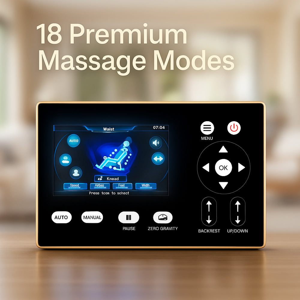 Massagesessel 4D Luxus Pro+ mit SL-Technologie, Wärmetherapie, Sprachsteuerung & Touchscreen – Modell M5 grau