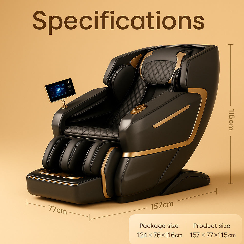 Massagesessel 4D Luxus Pro+ mit SL-Technologie, Wärmetherapie, Sprachsteuerung & Touchscreen – Modell M5 grau