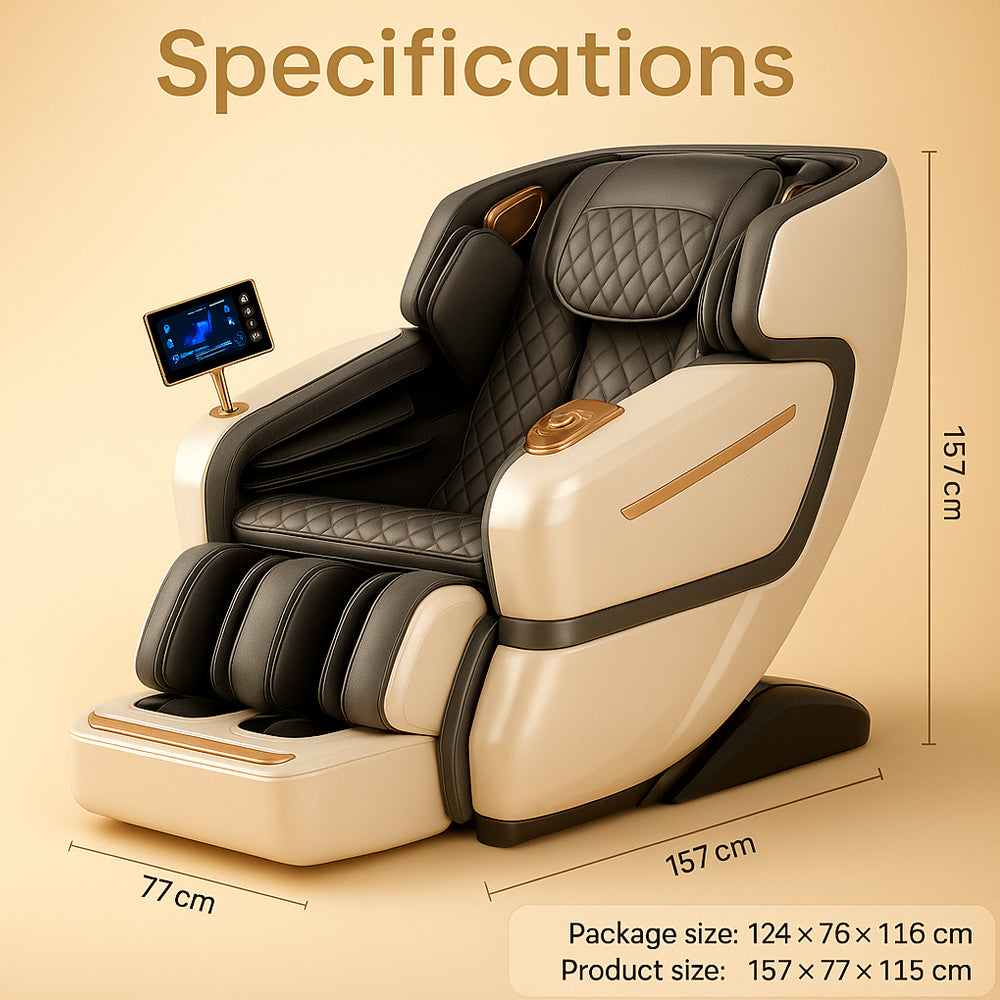 Massagesessel 4D Luxus Pro+ mit SL-Technologie, Wärmetherapie, Sprachsteuerung & Touchscreen - Modell M5 weiß