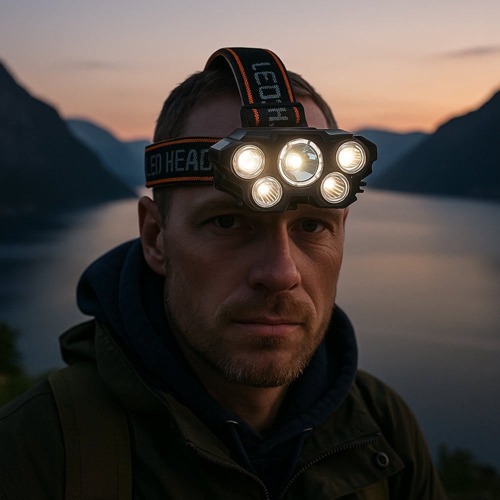 Stirnlampe 300 Lumen 180° verstellbarer Winkel – 4 Leuchtmodi