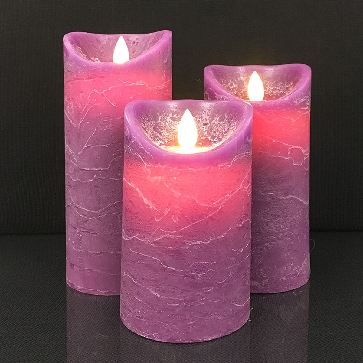 LED-Kerze - rustikal - 3 Stück - 10/12,5/15 cm - mit 3D-Flamme - (verschiedene Farben)