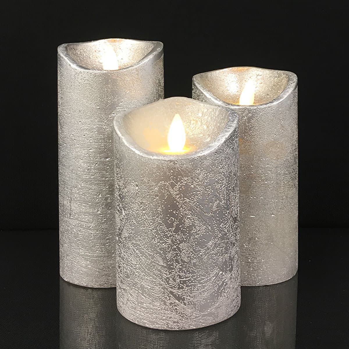 LED-Kerze - rustikal - 3 Stück - 10/12,5/15 cm - mit 3D-Flamme - (verschiedene Farben)