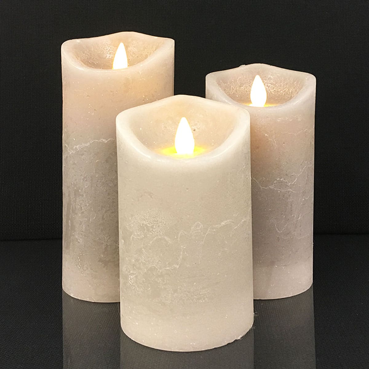 LED-Kerze - rustikal - 3 Stück - 10/12,5/15 cm - mit 3D-Flamme - (verschiedene Farben)