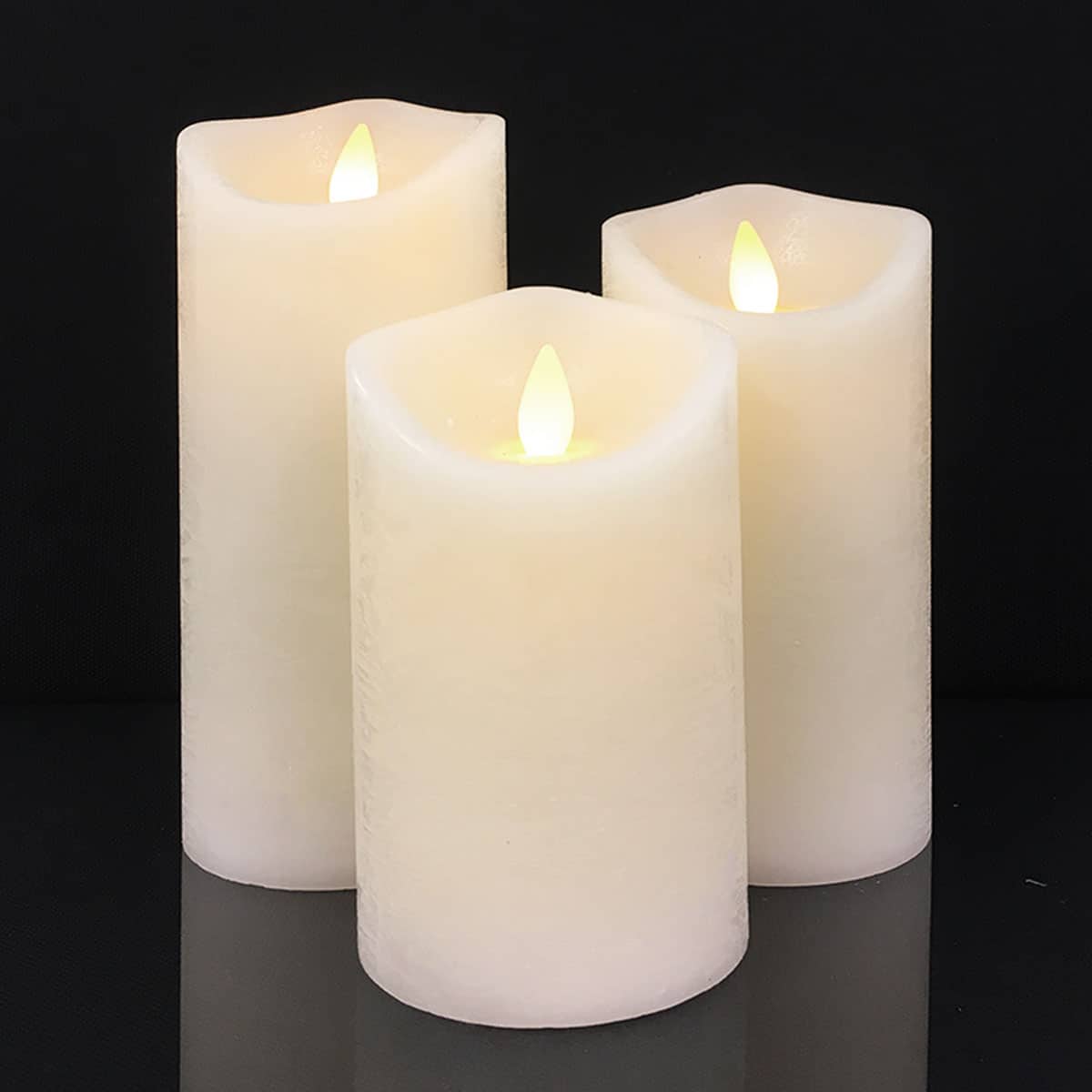 LED-Kerze - rustikal - 3 Stück - 10/12,5/15 cm - mit 3D-Flamme - (verschiedene Farben)