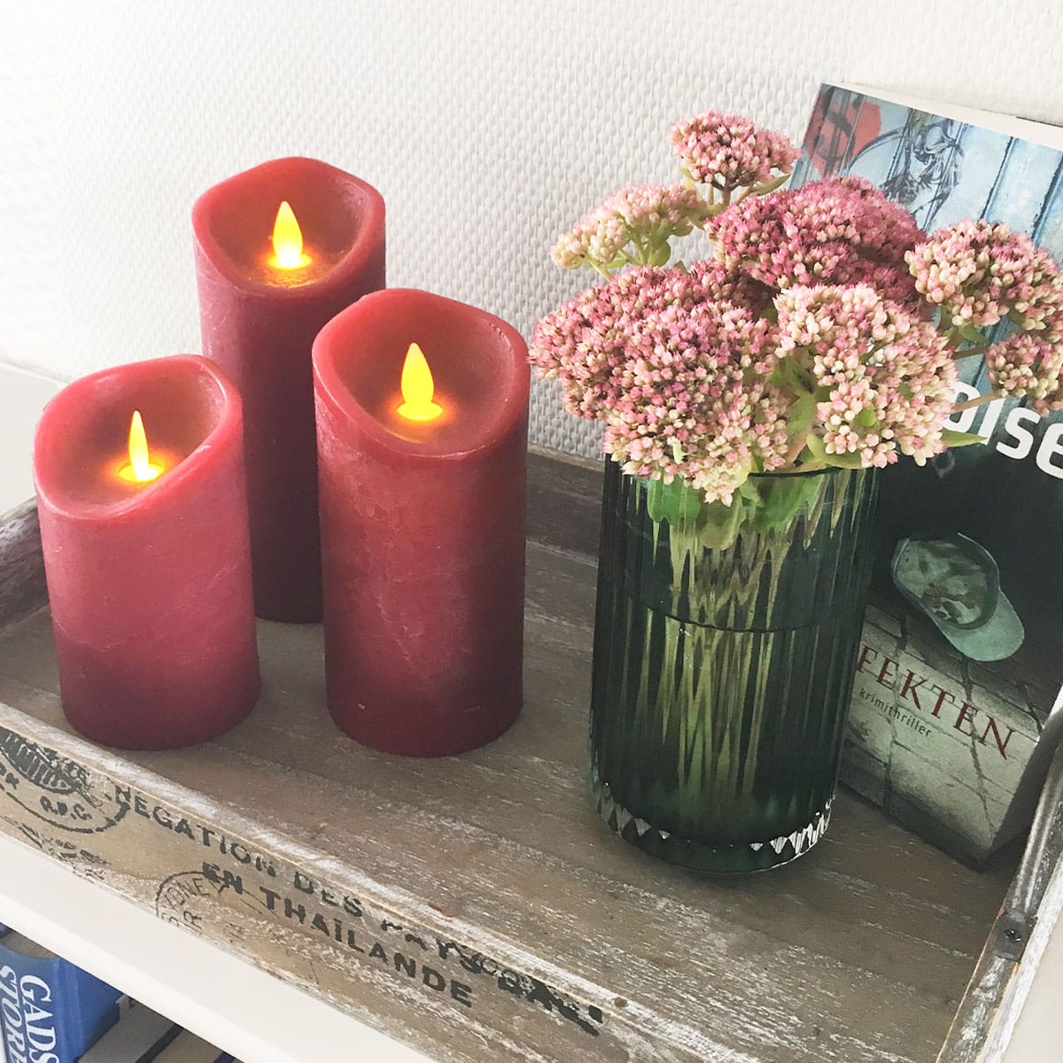 LED-Blockkerzen mit Fernbedienung - Wiederaufladbar - 3 Stück - 12/15/17 cm - mit 3D-Flamme