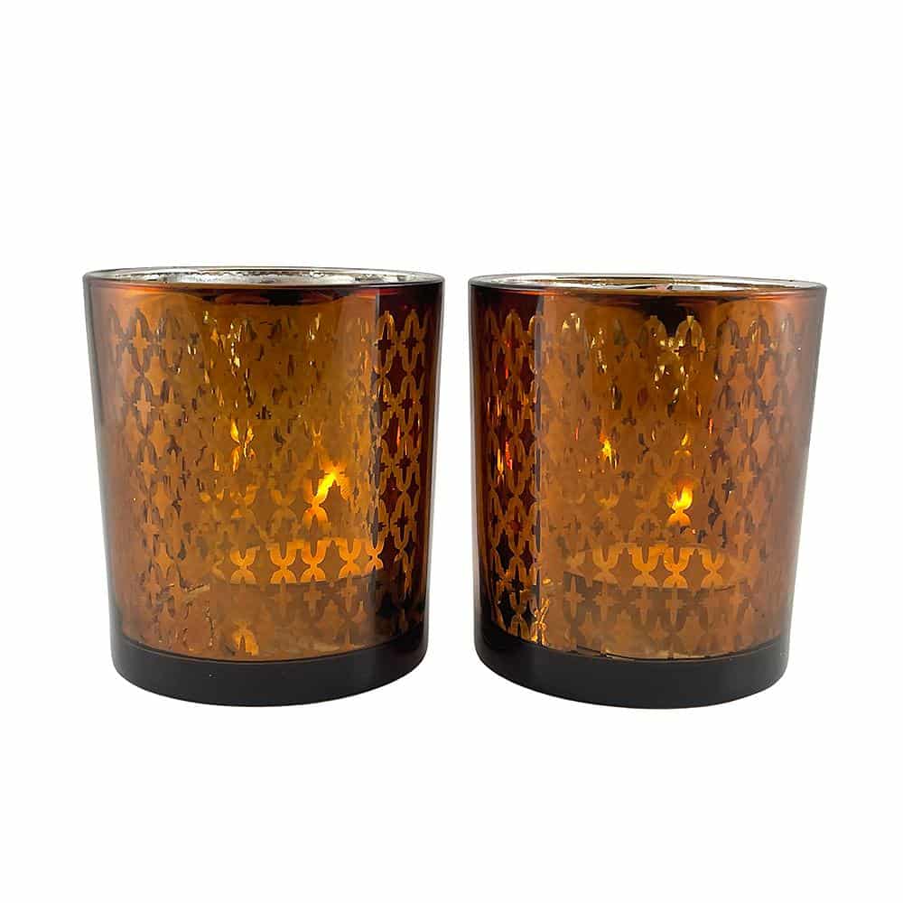 Teelichthalter aus Glas (2 Stk.) Kupfer / schwarz von SIA Home Fashion