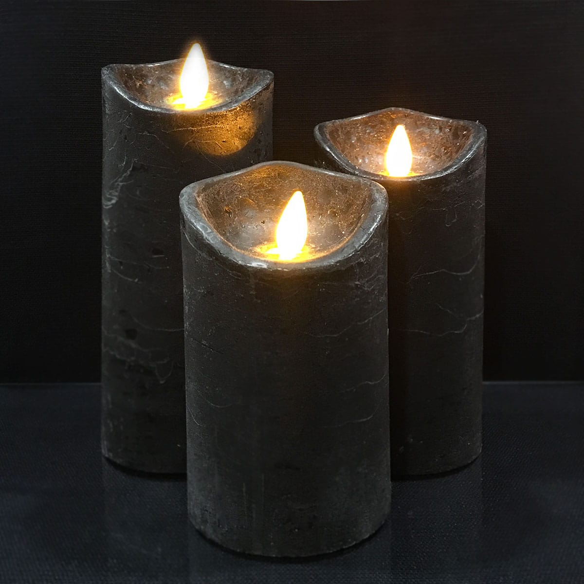 LED-Kerze - rustikal - 3 Stück - 10/12,5/15 cm - mit 3D-Flamme - (verschiedene Farben)