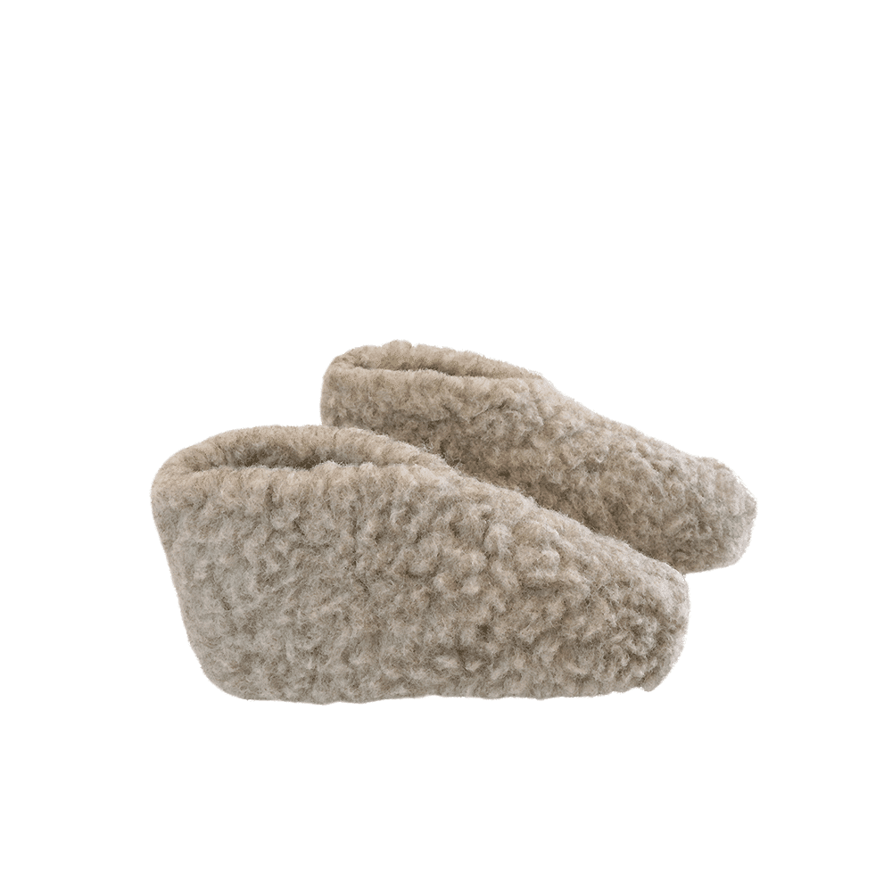 Flauschige Wollhausschuhe (100% reine Wolle) - Modell Grau mit Sohle aus Leder