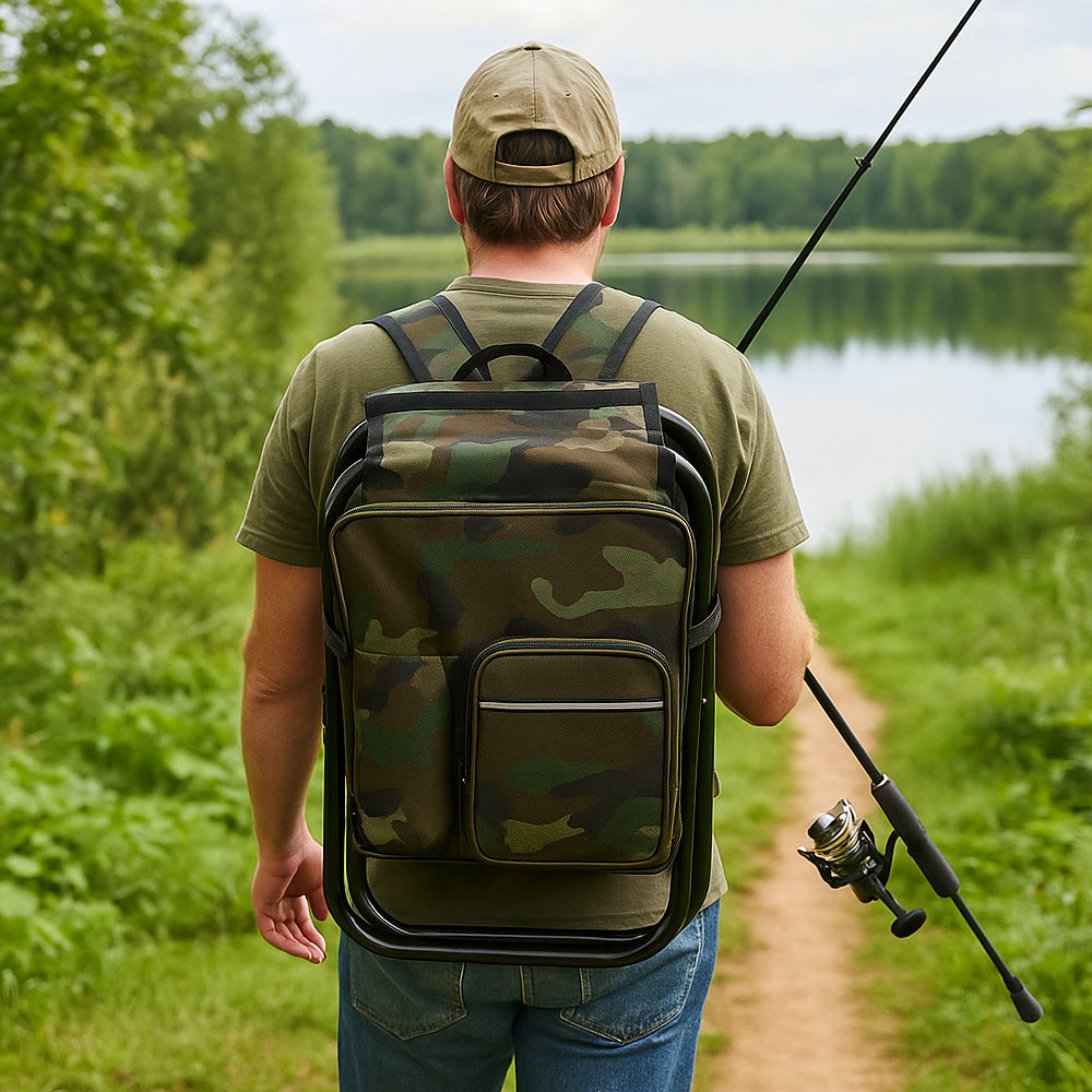 Camouflage Rucksackstuhl 3-in-1 mit Kühltasche