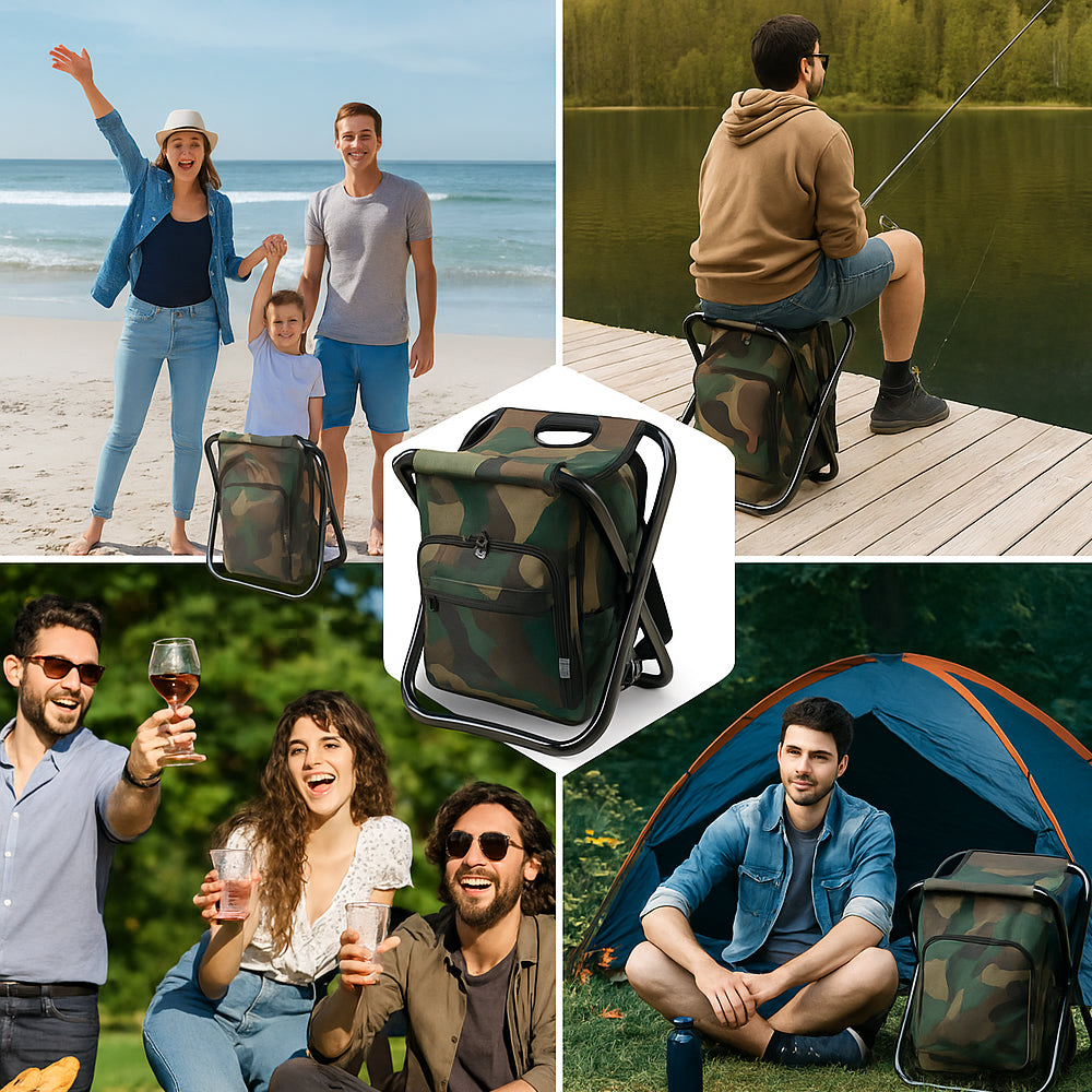 Camouflage Rucksackstuhl 3-in-1 mit Kühltasche