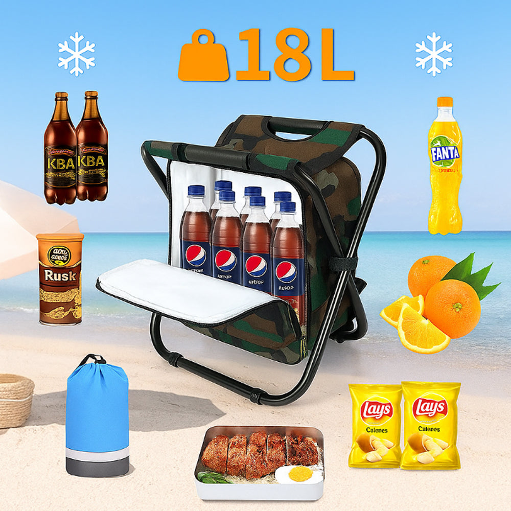 Camouflage Rucksackstuhl 3-in-1 mit Kühltasche