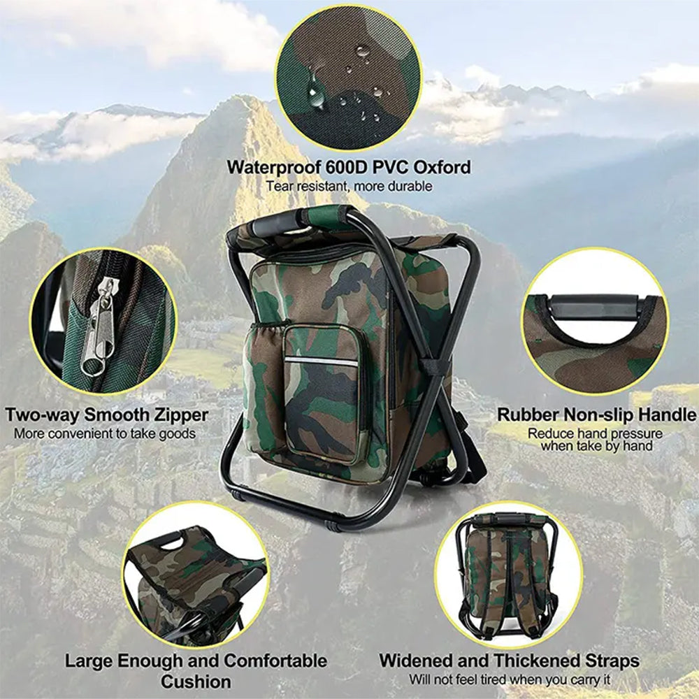 Camouflage Rucksackstuhl 3-in-1 mit Kühltasche