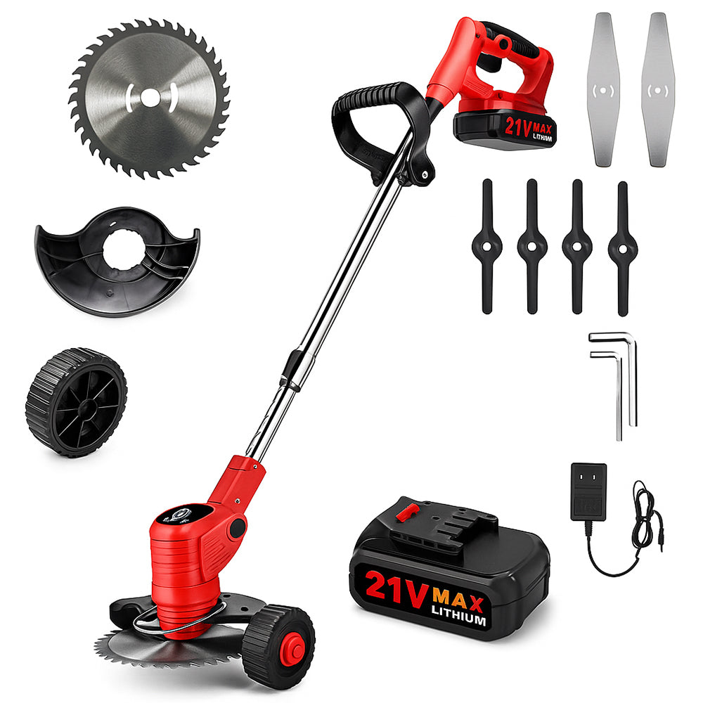 Rasentrimmer und Kantenschneider mit Rädern mit Teleskopstiel und Akku