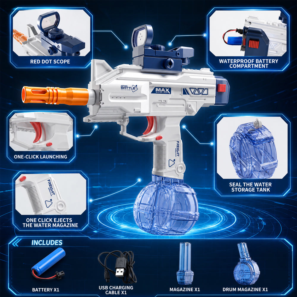 Wasserpistole UZI – Elektrische Wasserpistole mit Trommelmagazin