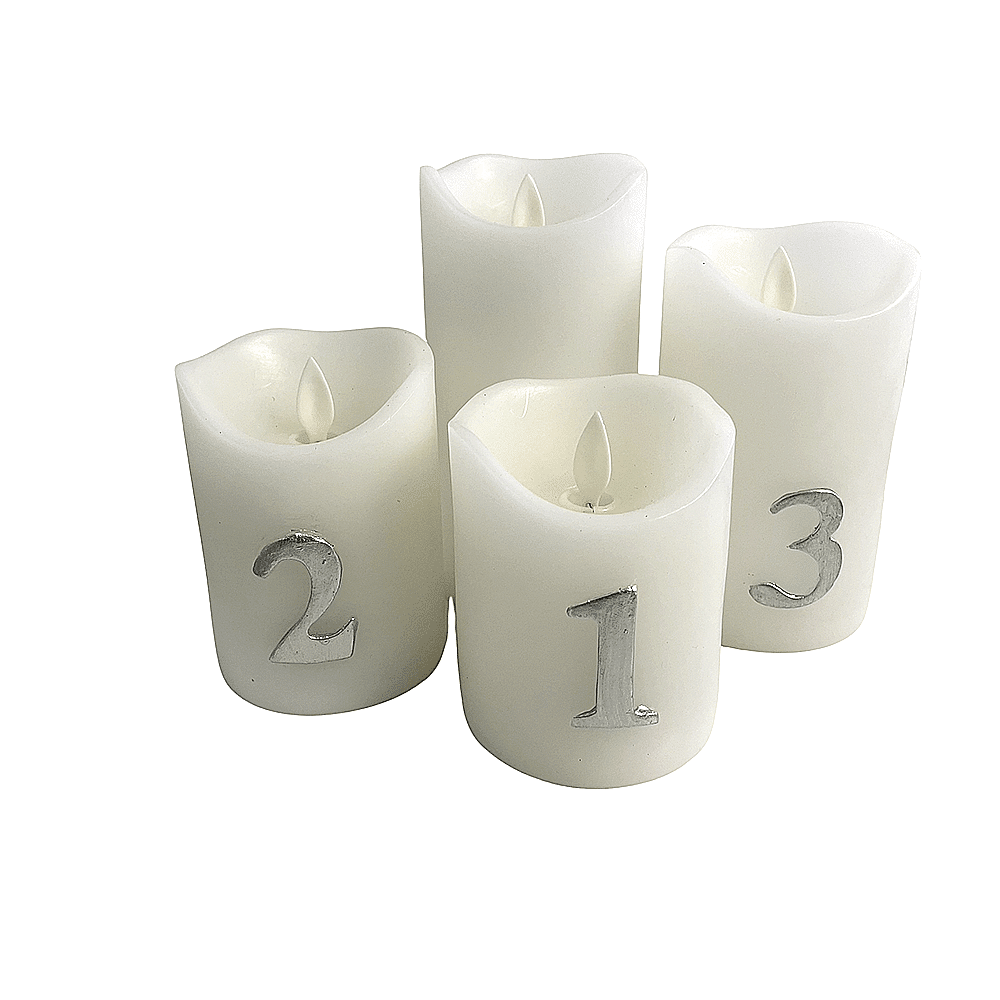 Adventslichter LED - 4 Stück - 9/10/12,5/15 cm - mit 3D-Flamme