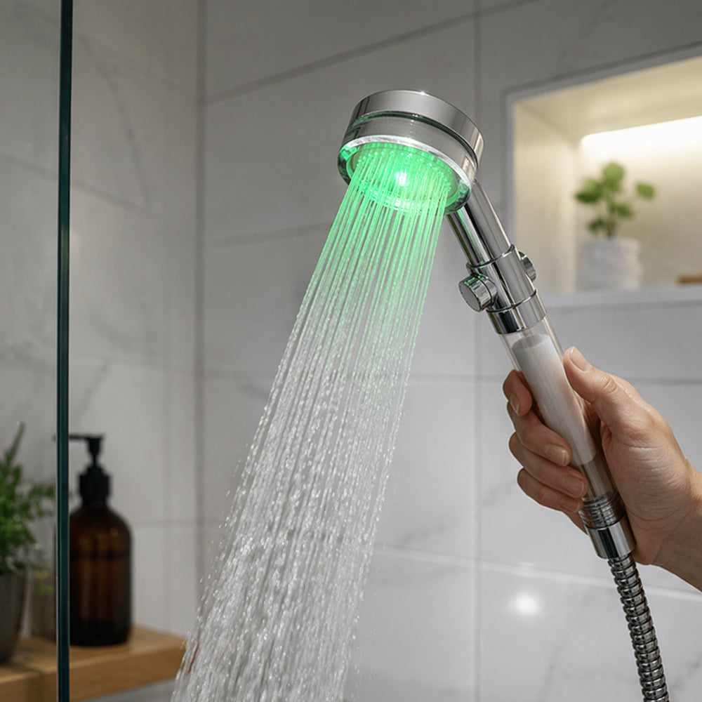 Wassersparender Duschkopf mit Temperaturanzeige und buntem LED-Licht