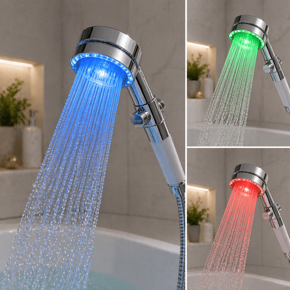 Wassersparender Duschkopf mit Temperaturanzeige und buntem LED-Licht