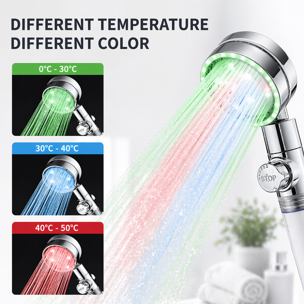 Wassersparender Duschkopf mit Temperaturanzeige und buntem LED-Licht