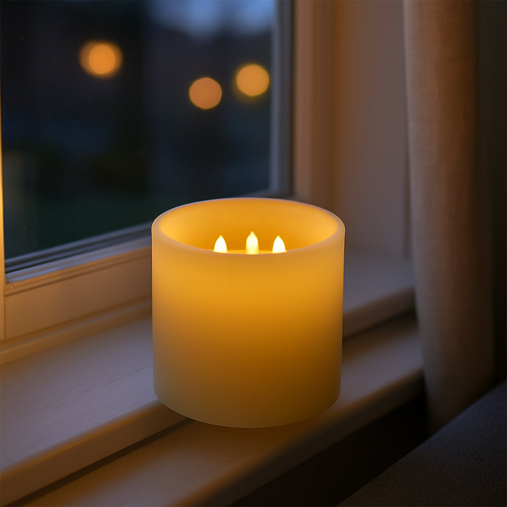 LED-Stumpenkerze mit 3D-Flamme – Ø 15 cm