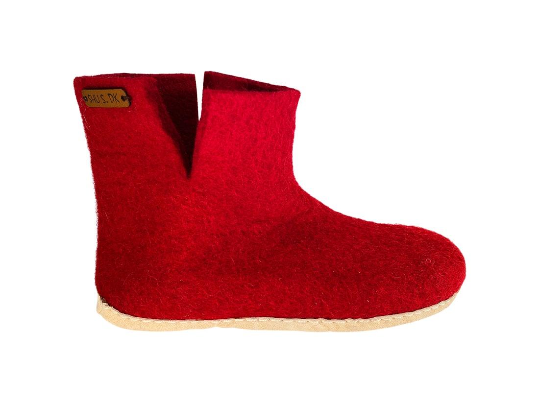 Wollstiefel (100% reine Wolle) - Modell Rot mit Sohle aus Leder