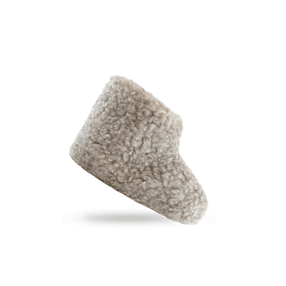 Flauschige Wollstiefel (100% reine Wolle) - Modell Grau mit Sohle aus Leder