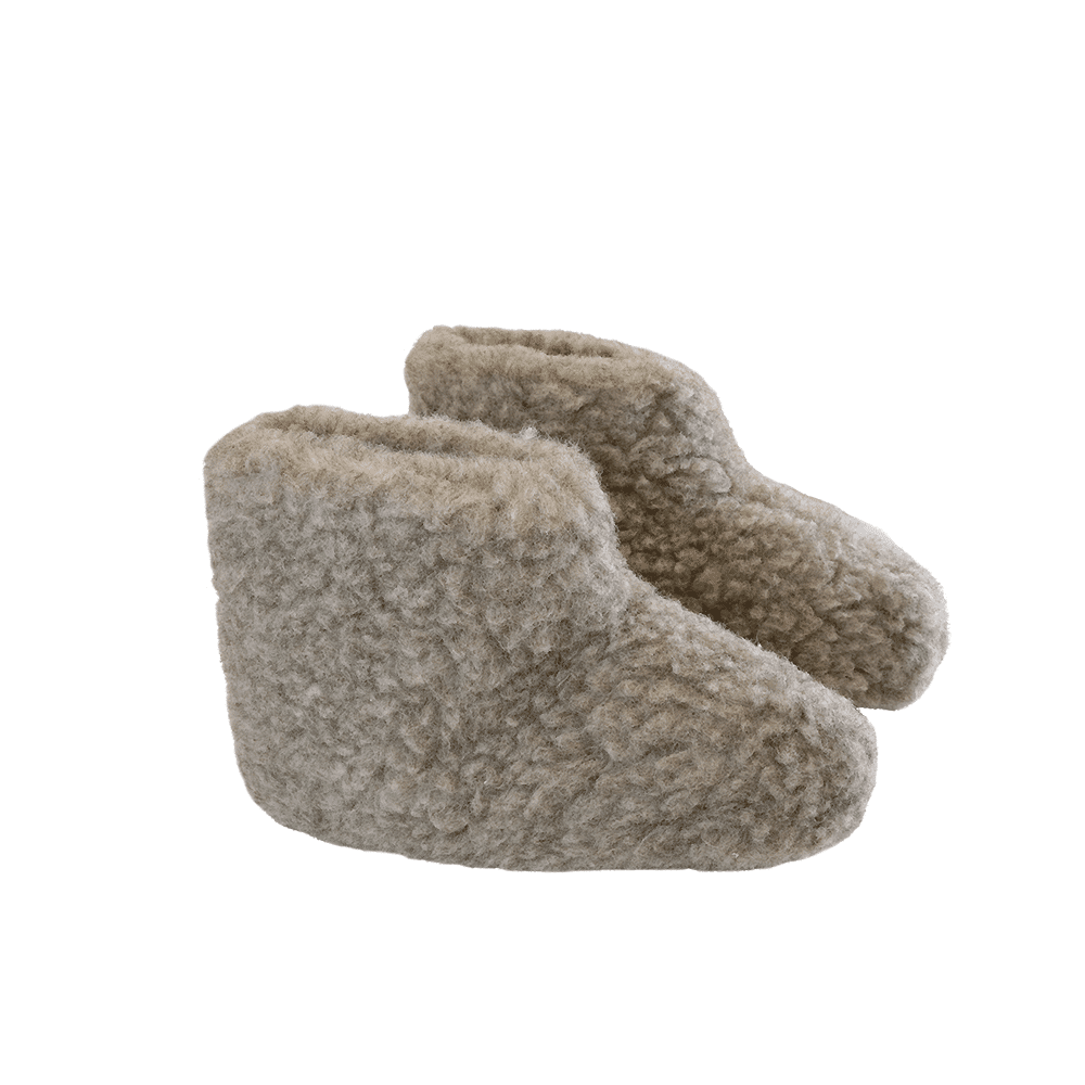 Flauschige Wollstiefel (100% reine Wolle) - Modell Grau mit Sohle aus Leder