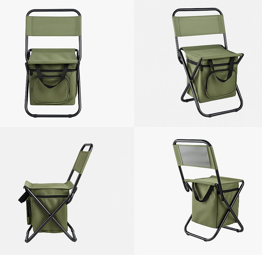 Klappbarer Campingstuhl mit Rückenlehne und Kühltasche – Grün