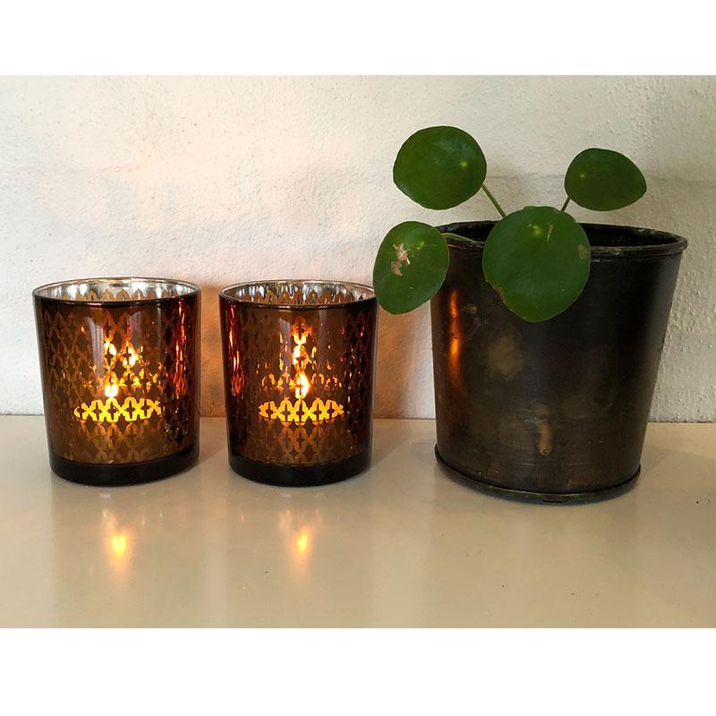 Teelichthalter aus Glas (2 Stk.) Kupfer / schwarz von SIA Home Fashion